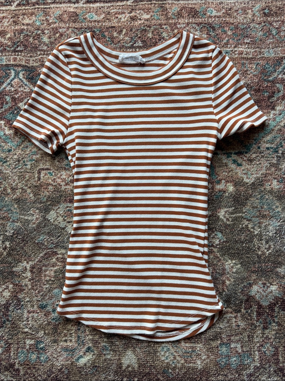 Carly Jean Los Angeles Striped Short-Sleeve Crewneck Top